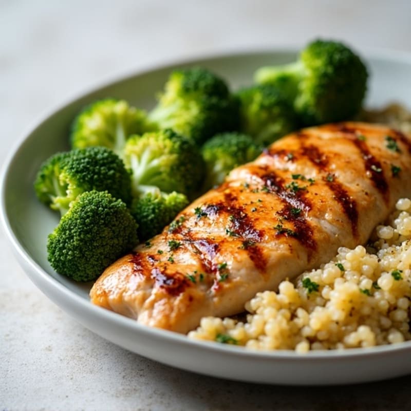 Grilled Chicken Breast with Roasted Broccoli and Quinoa