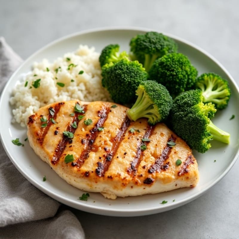 Grilled Chicken Breast with Steamed Broccoli and Cauliflower Rice