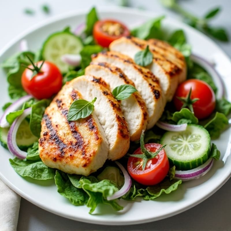 Grilled Chicken and Fresh Greens Salad with Creamy Herb Dressing