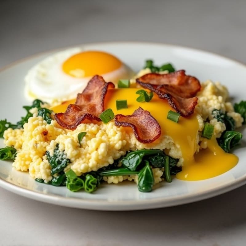 Cottage Cheese Egg Scramble with Spinach and Turkey Bacon