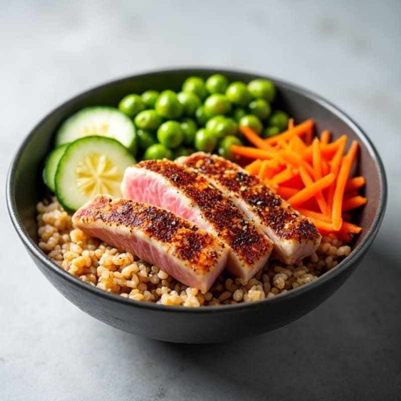 Sesame-Crusted Tuna Rice Bowl with Fresh Vegetables