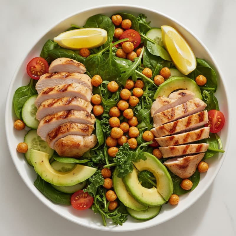 Grilled Turkey Breast Salad with Roasted Chickpeas