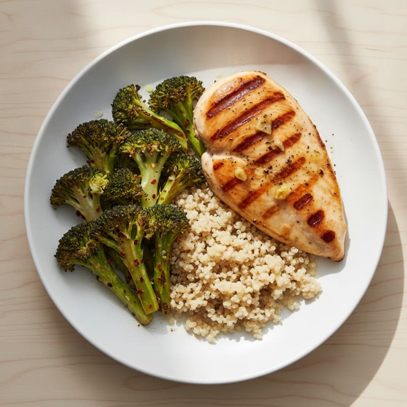 Grilled Chicken Breast with Quinoa and Roasted Broccoli