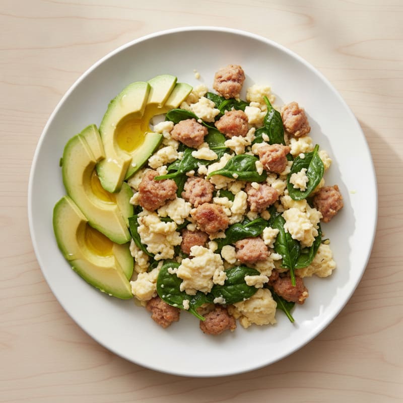 Egg White and Turkey Sausage Scramble with Spinach