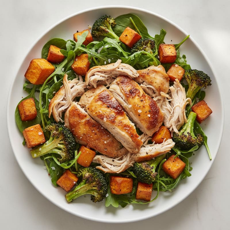 Rotisserie Chicken with Roasted Sweet Potatoes and Broccoli