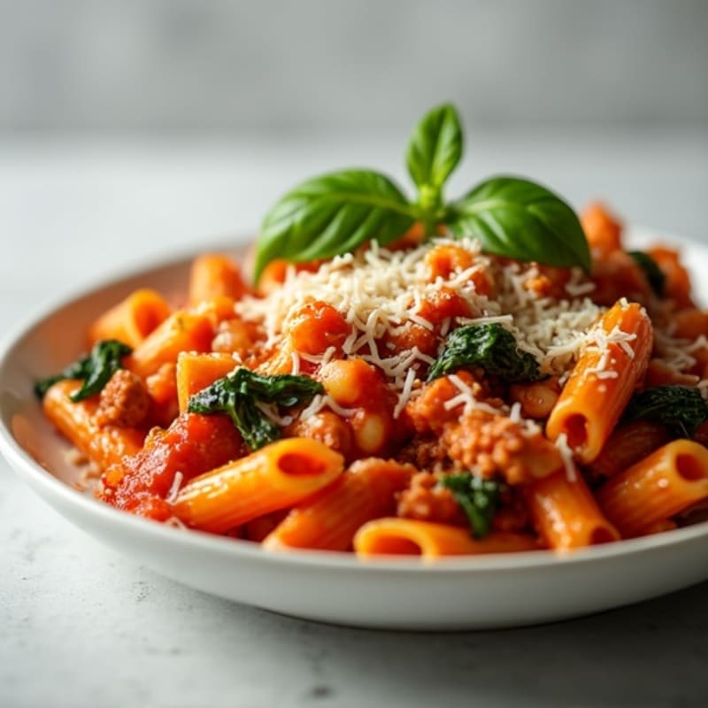 Hearty Lean Ground Beef Baked Ziti with Ricotta and Spinach