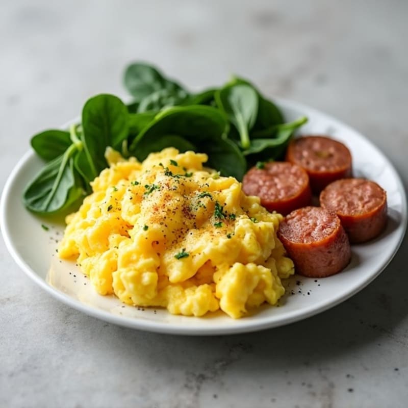 Scrambled Eggs with Spinach and Turkey Sausage