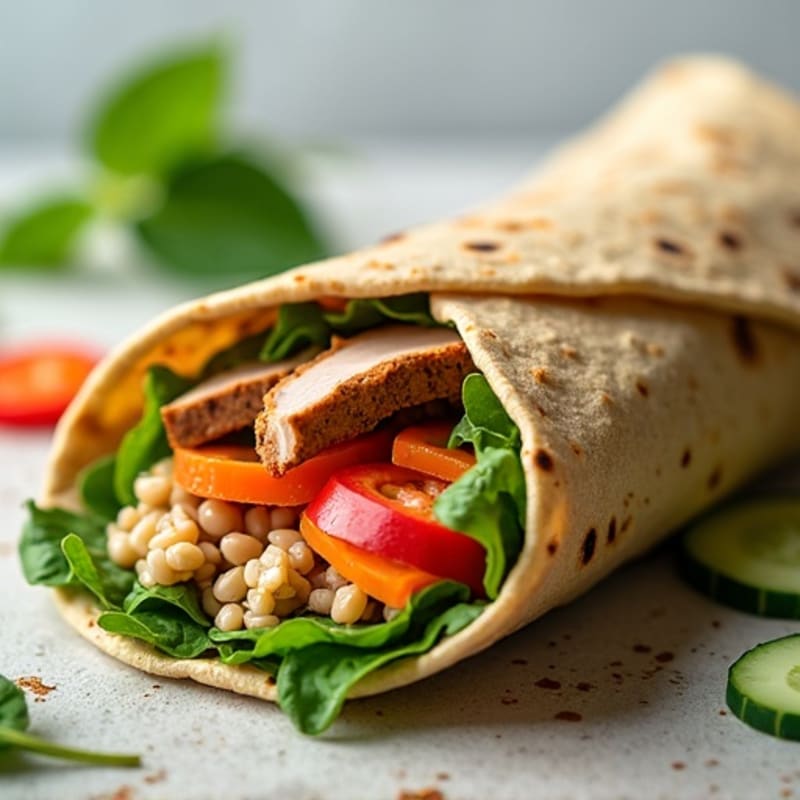 Colorful Fresh Vegetable Wrap with Creamy Hummus