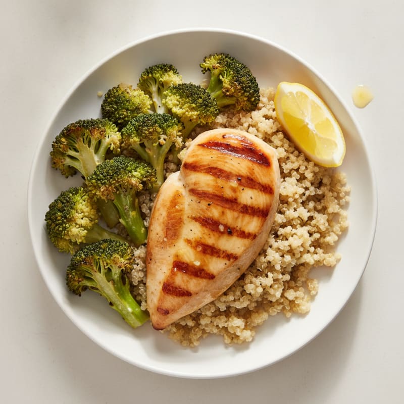 Grilled Chicken Breast with Quinoa and Roasted Broccoli