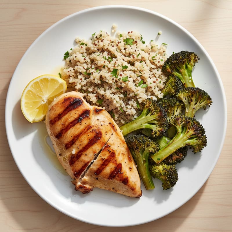 Grilled Chicken Breast with Quinoa and Roasted Broccoli