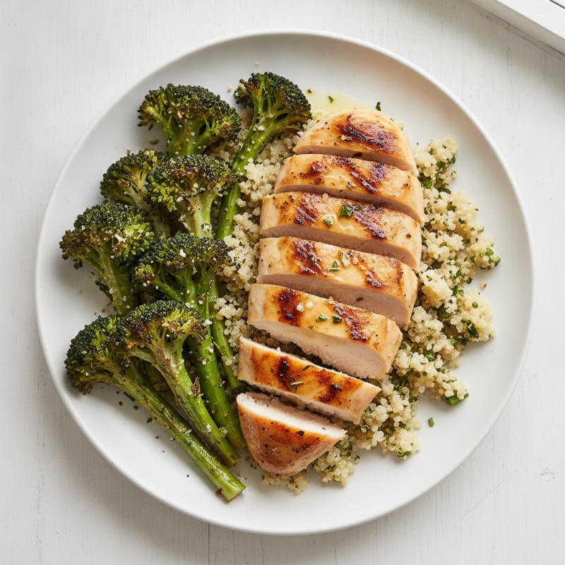 Grilled Chicken Breast with Quinoa and Roasted Broccoli
