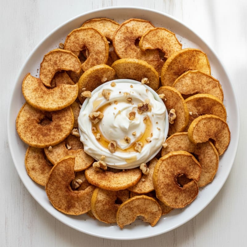 Baked Cinnamon Apple Chips with Vanilla Protein Dip