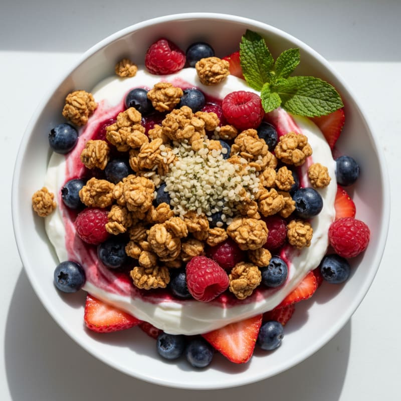 Creamy Greek Yogurt Parfait with Protein Granola and Mixed Berries