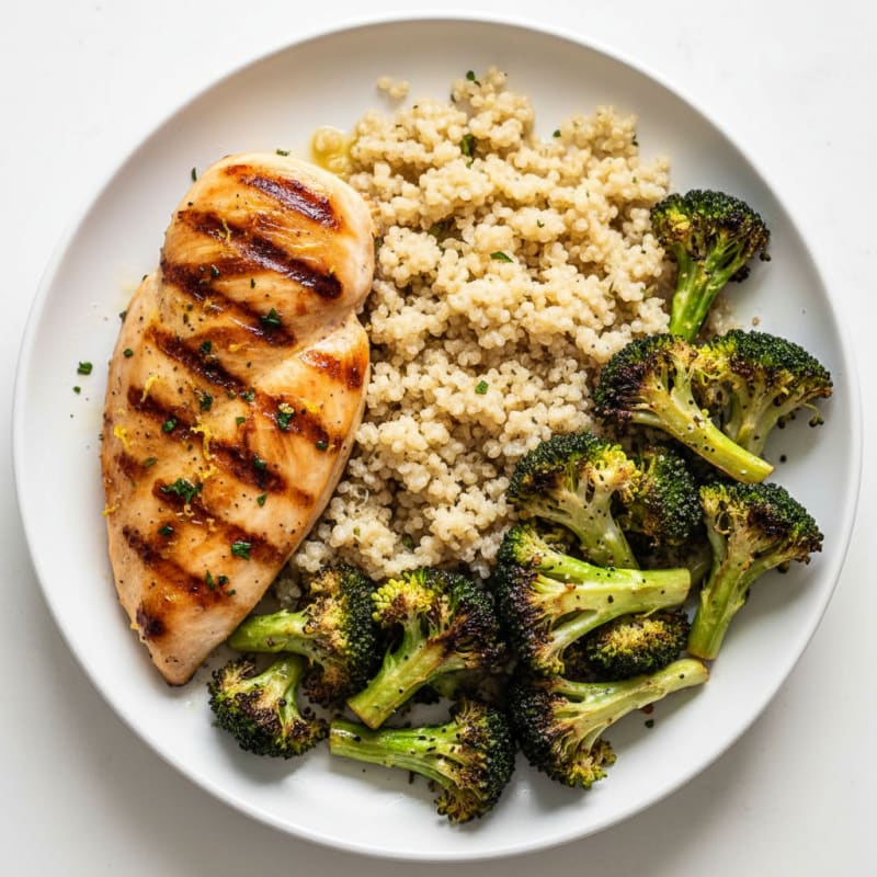 Grilled Chicken Breast with Quinoa and Roasted Broccoli