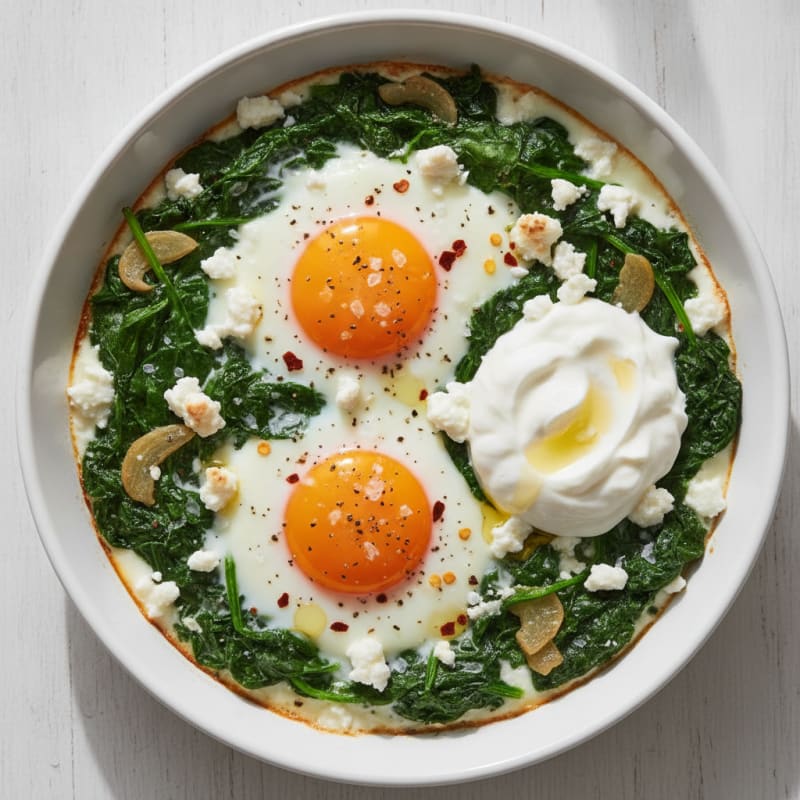 Baked Eggs with Sautéed Spinach