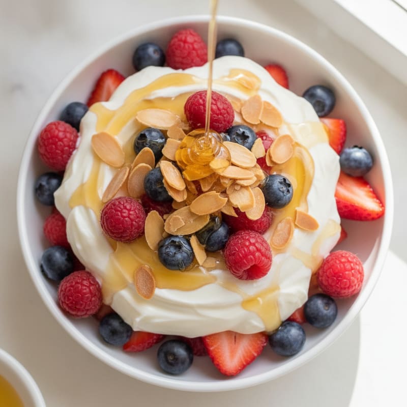 Creamy Greek Yogurt Parfait with Mixed Berries and Almonds
