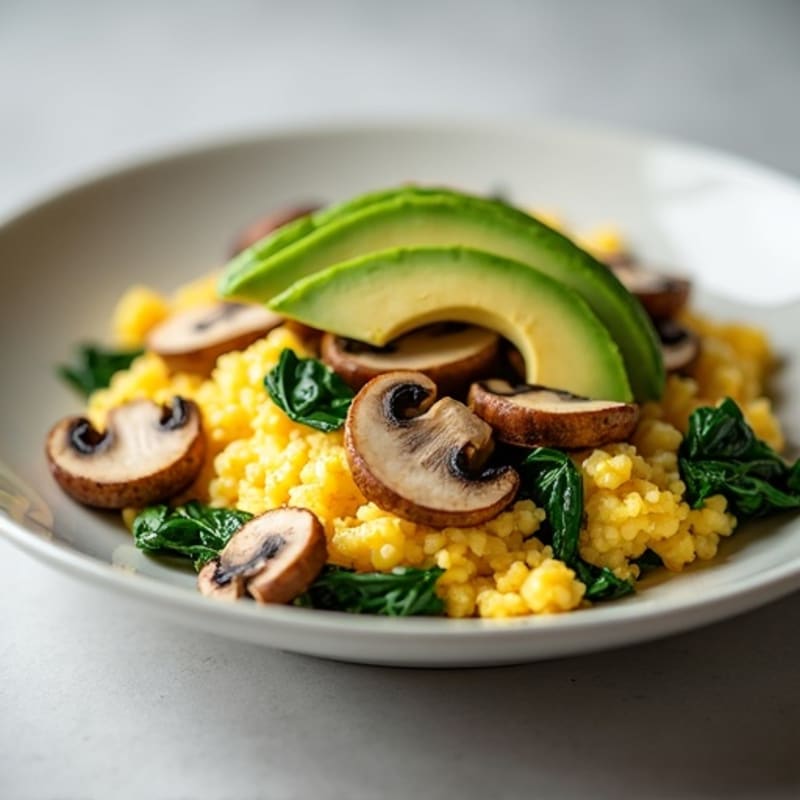 Egg White and Turkey Spinach Scramble with Sautéed Mushrooms