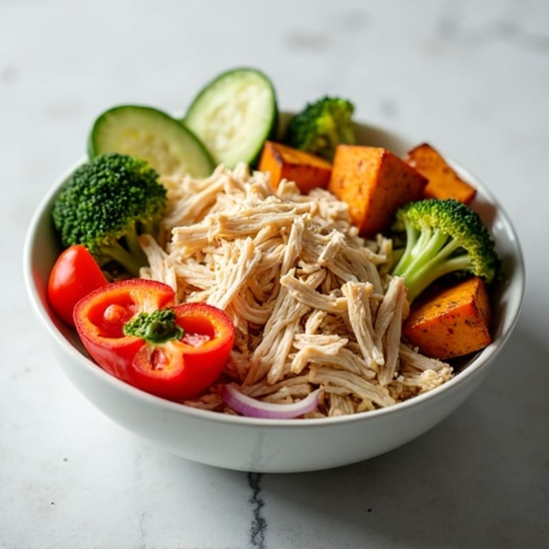 Shredded Chicken and Roasted Veggie Bowl