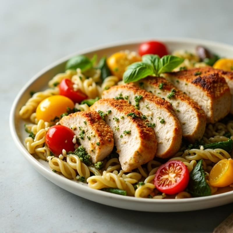 Chicken Pesto Pasta with Roasted Vegetables
