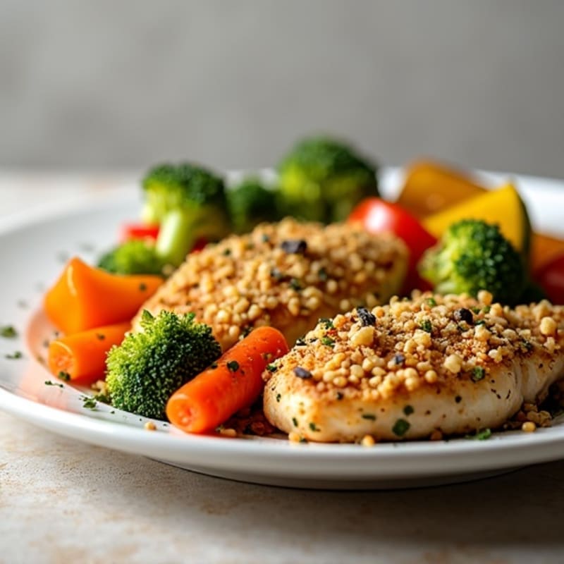 Herb-Crusted Pan Seared Chicken with Roasted Vegetables