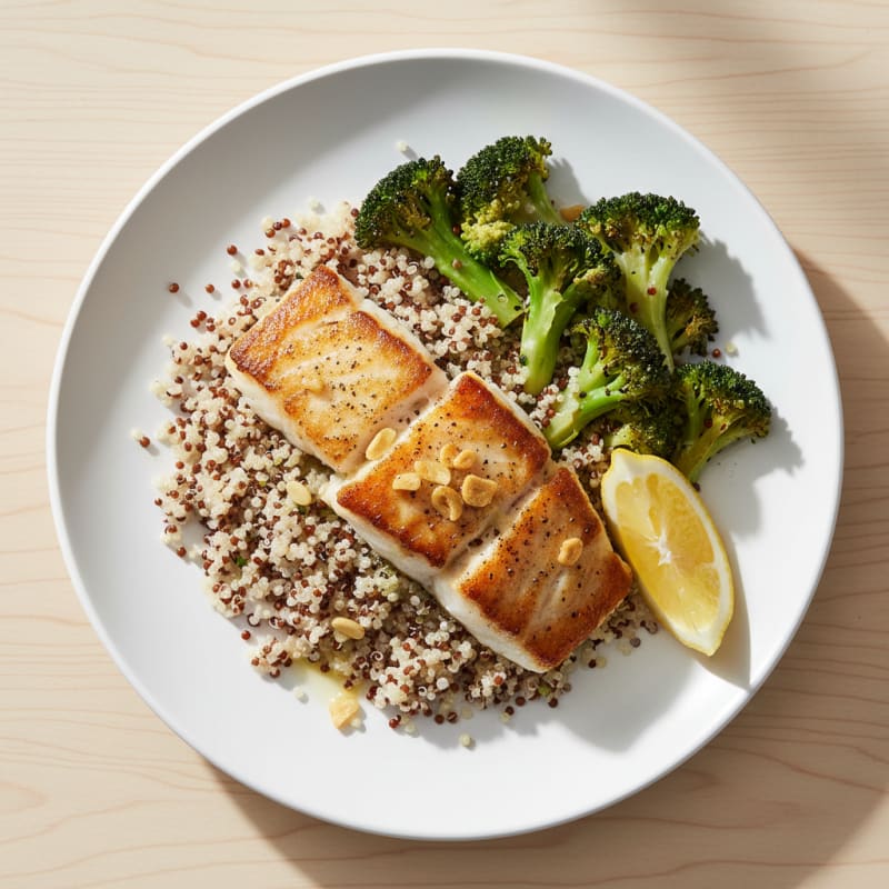 Seared Cod with Roasted Broccoli and Quinoa