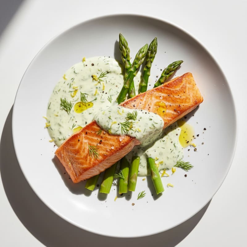 Salmón Sellado con Salsa de Limón y Eneldo