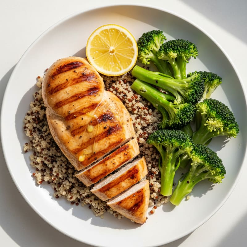 Grilled Chicken Breast with Quinoa and Steamed Broccoli