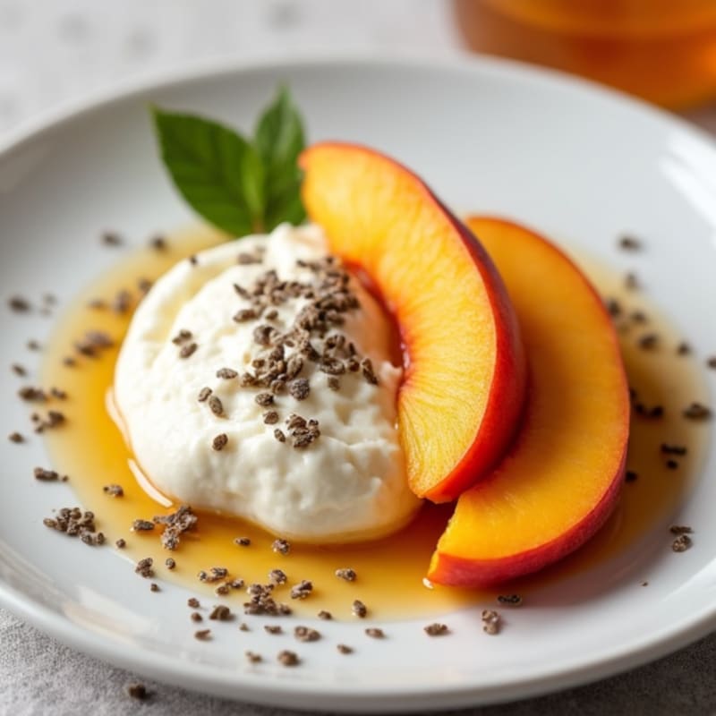 Cottage Cheese with Sliced Peaches and Chia Seeds