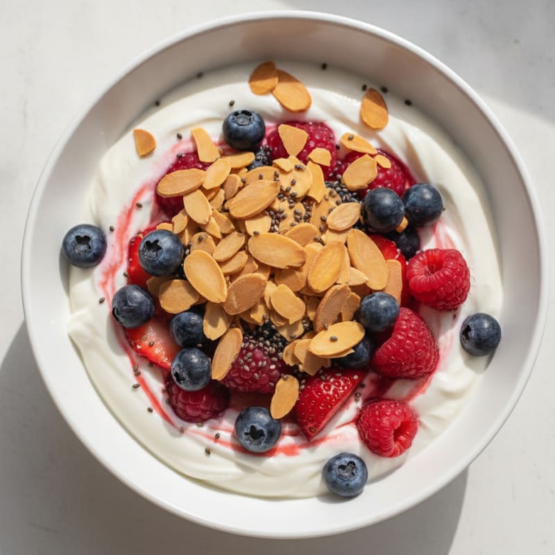 Greek Yogurt Protein Parfait with Mixed Berries and Almonds