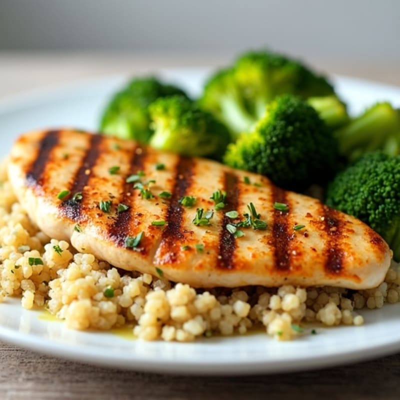 Grilled Chicken Breast with Quinoa and Roasted Broccoli