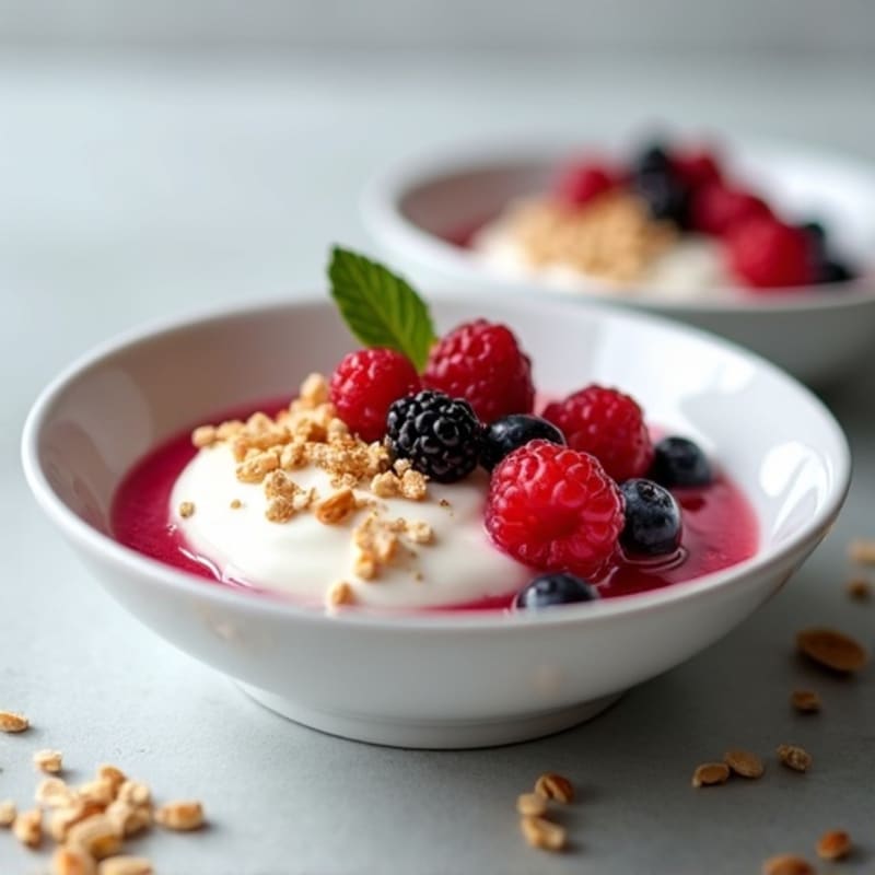 Silky Greek Yogurt with Mixed Berries and Protein Crunch