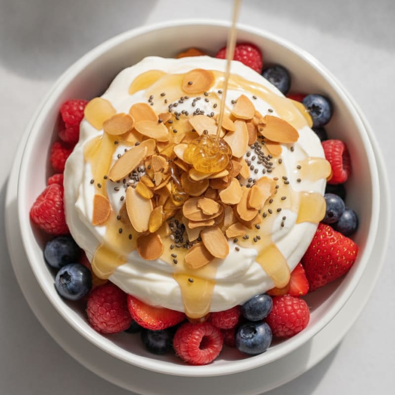 Greek Yogurt Parfait with Mixed Berries and Crunchy Almonds