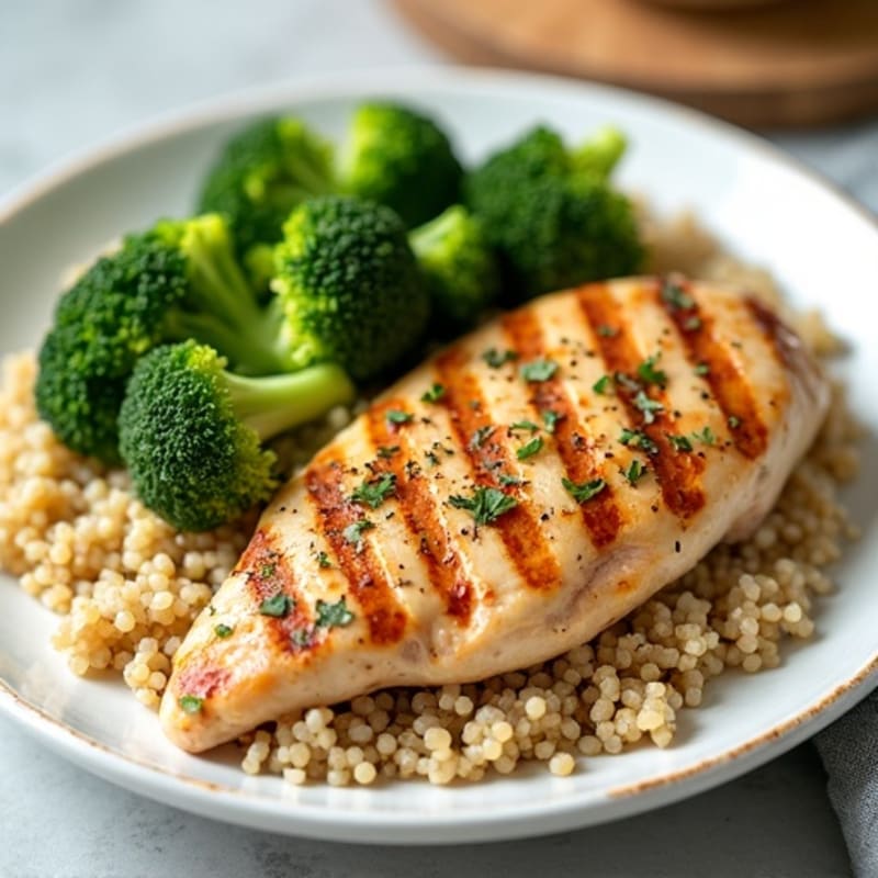 Grilled Chicken Breast with Quinoa and Steamed Broccoli
