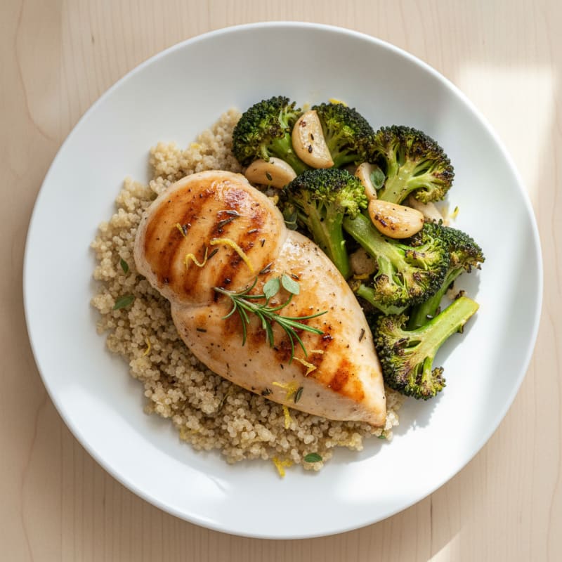 Grilled Chicken Breast with Quinoa and Roasted Broccoli