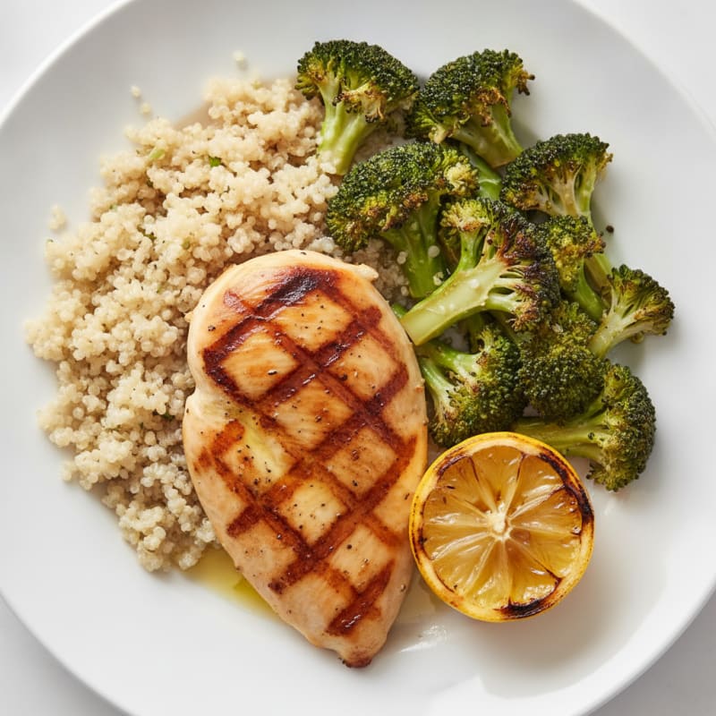 Grilled Chicken Breast with Roasted Broccoli and Quinoa