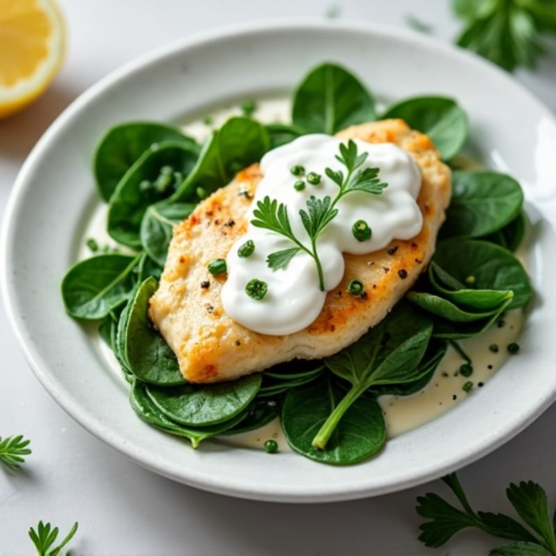 Creamy Herb Chicken with Sautéed Greens
