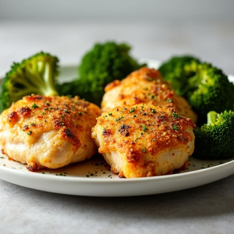 Crispy Lemon-Herb Roasted Chicken Thighs with Roasted Broccoli