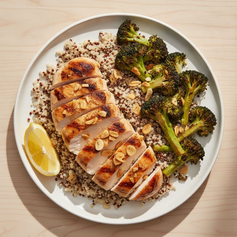 Grilled Chicken Breast with Quinoa and Roasted Broccoli