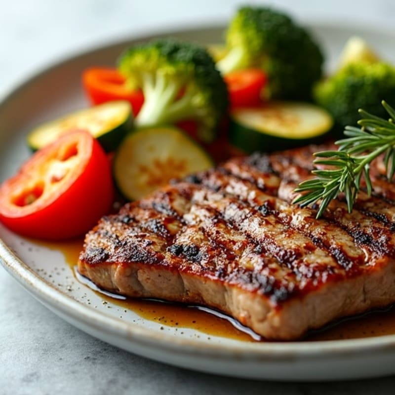 Crispy Pan-Seared Steak with Garlic Herb Roasted Vegetables