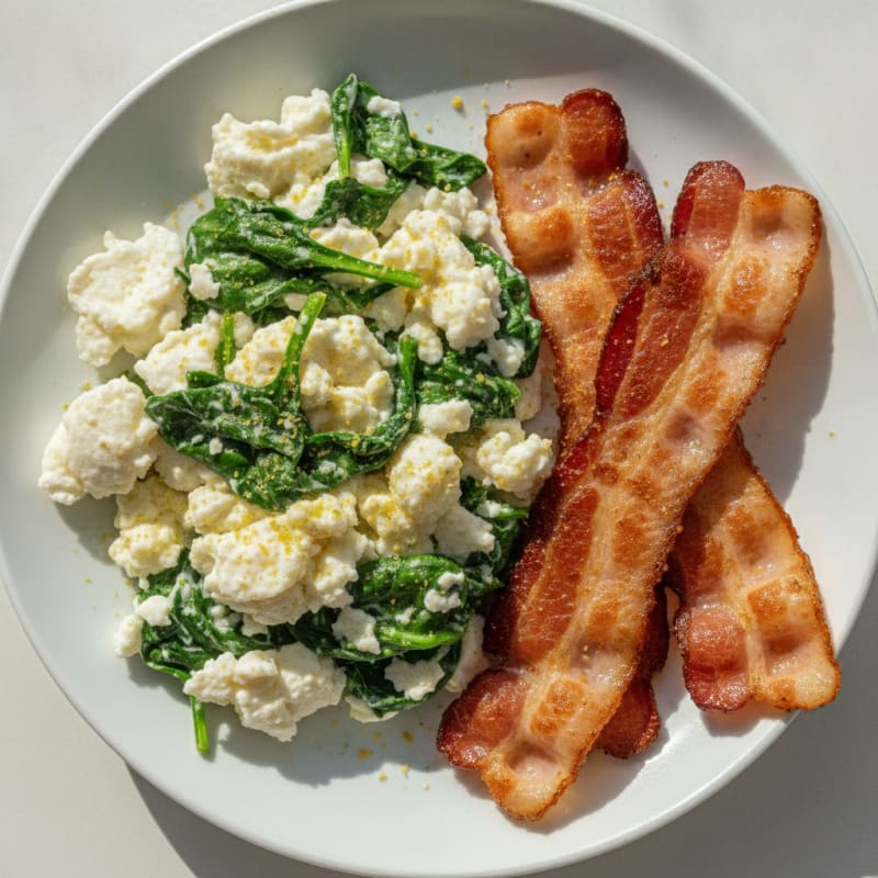Crispy Turkey Bacon and Egg White Scramble with Spinach