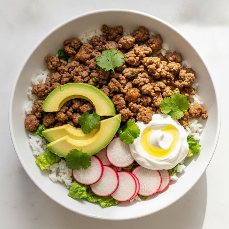 Ground Beef Taco Bowl with Fresh Toppings