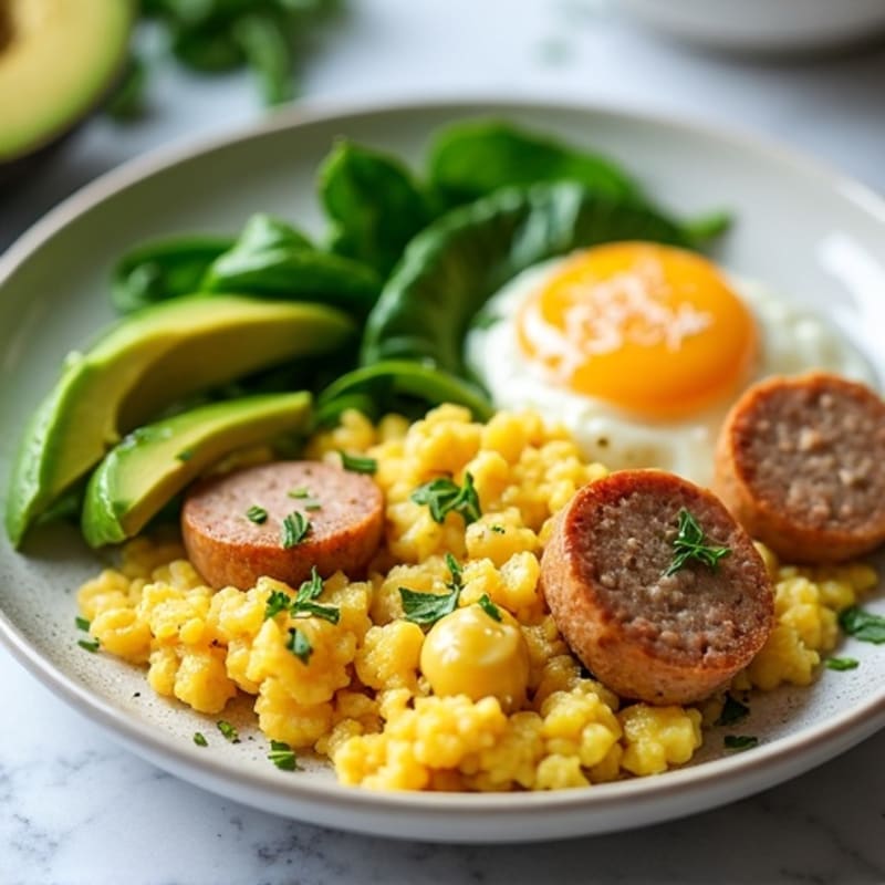Egg White Scramble with Turkey Sausage, Spinach & Avocado