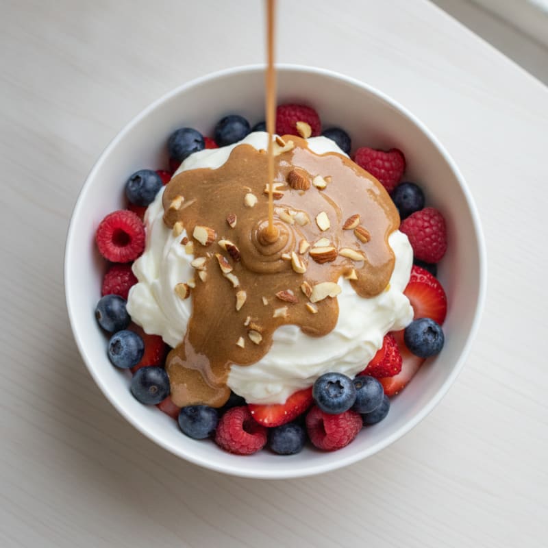 Greek Yogurt Protein Parfait with Mixed Berries and Almond Butter