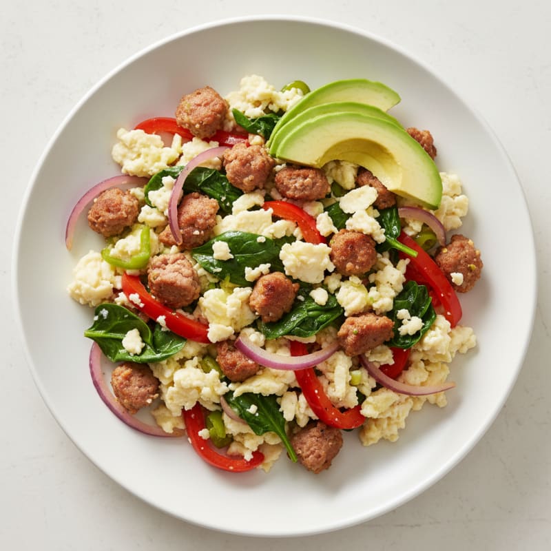 Egg White Veggie Scramble with Turkey Sausage