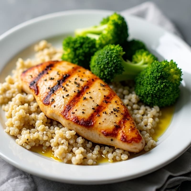 Grilled Chicken Breast with Quinoa and Steamed Broccoli
