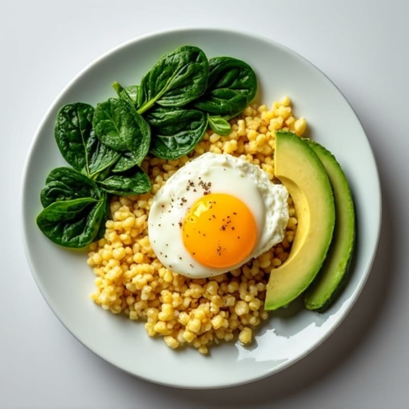 Egg White Scramble with Cottage Cheese and Sautéed Spinach