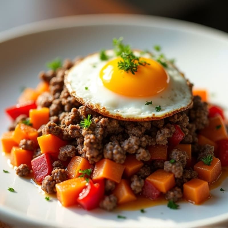 Ground Beef and Roasted Sweet Potato Hash