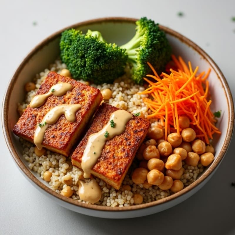 Crispy Baked Tofu Buddha Bowl with Tahini Sauce