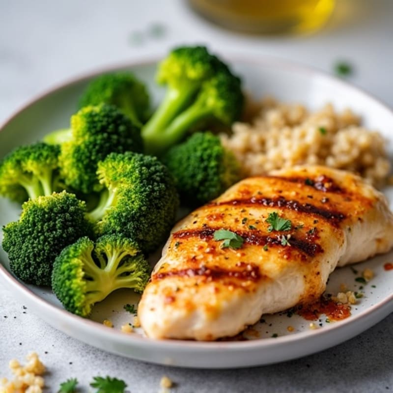 Grilled Chicken Breast with Roasted Broccoli and Quinoa