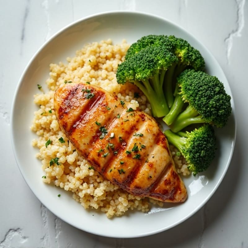 Grilled Lemon Garlic Chicken with Quinoa and Steamed Broccoli